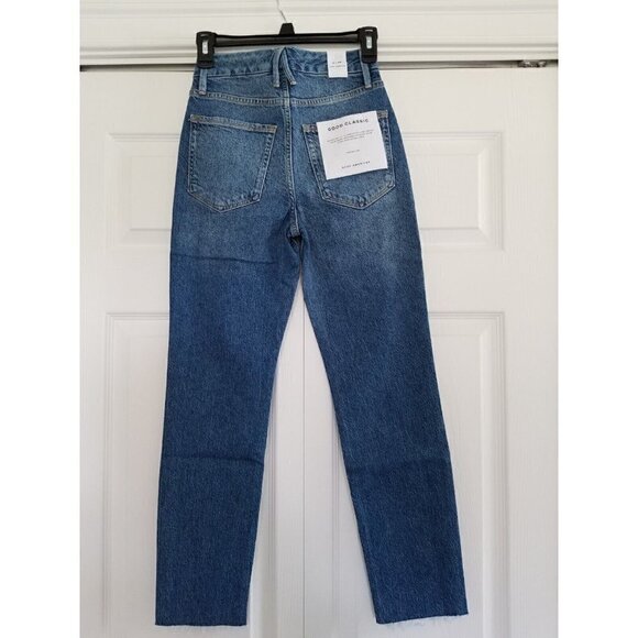 Good American Good Classic Skinnyish Fit Raw Hem Blue Hi-Rise Jeans Sz 0/25 - Picture 3 of 10